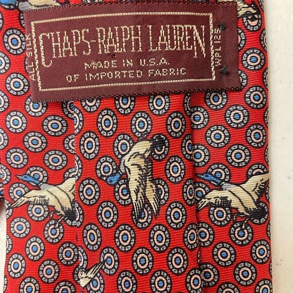 Vintage Chaps Ralph Lauren Red Silk Neck Tie Geese - Picture 4 of 4